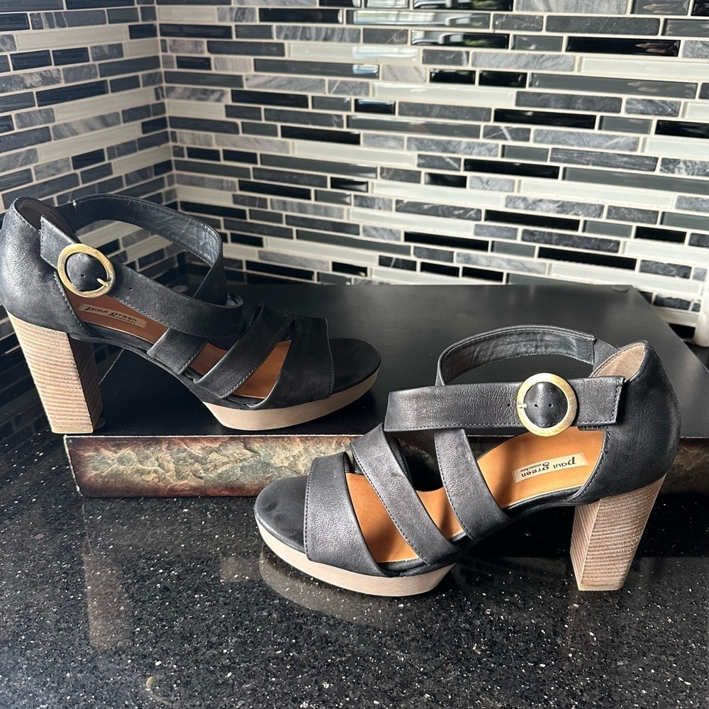 Paul Green Black Heels with Modern Straps - Picture 8 of 10